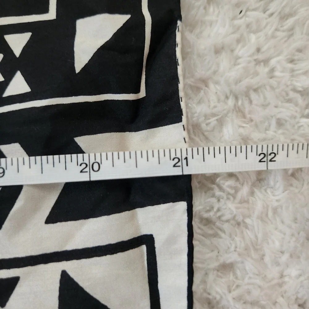 Michael Murray Vintage Silk Scarf Black White Geometric‎ Tribal Square 21x20.5